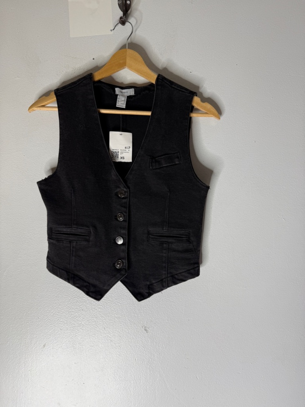 NWT Forever 21 Black Denim V Neck Vest Size XS